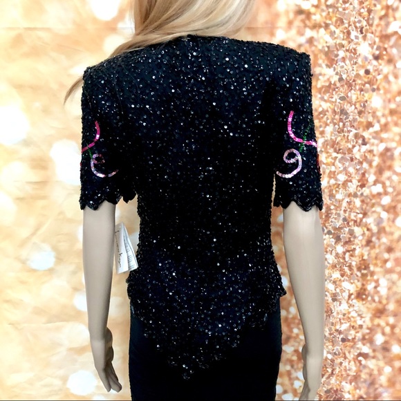 Vintage Laurence Kazar Sequin New Years Top  Sz L - Picture 5 of 8